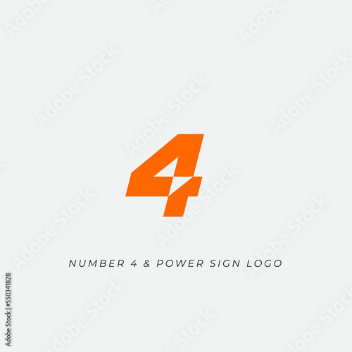 Number 4 four and electric bolt lightning power sign logo icon template