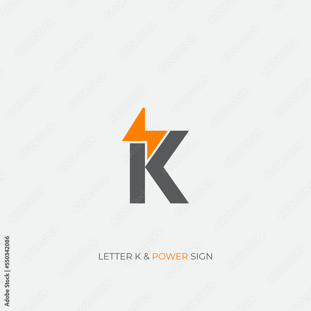 Letter K and power lightning bolt thunder sign logo icon Letter K and power lightning bolt thunder sign logo icon