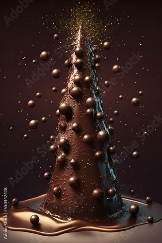 Christmas tree made of milk chocolate, splash of liquid