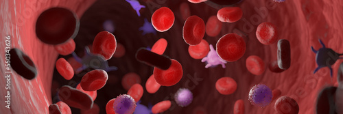 3d rendered medical illustration of circulating blood cells photo