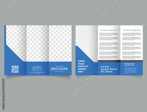 Blue trifold brochure. Flyer for a real estate agency.