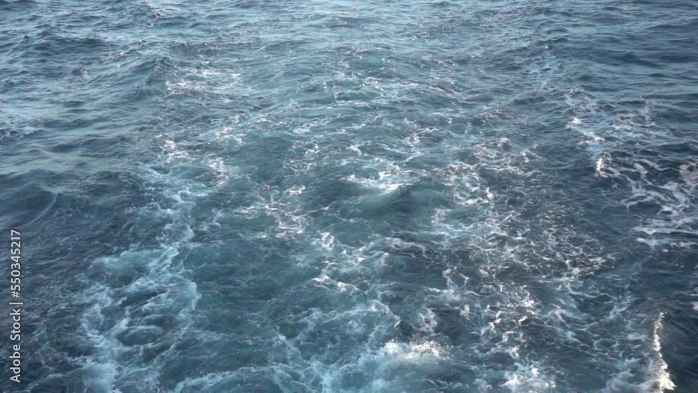Wake Waves From Large Speed Boat Ship Traveling In Open Ocean Leaving Island Wake Waves From Large Speed Boat Ship Traveling In Open Ocean Leaving Island