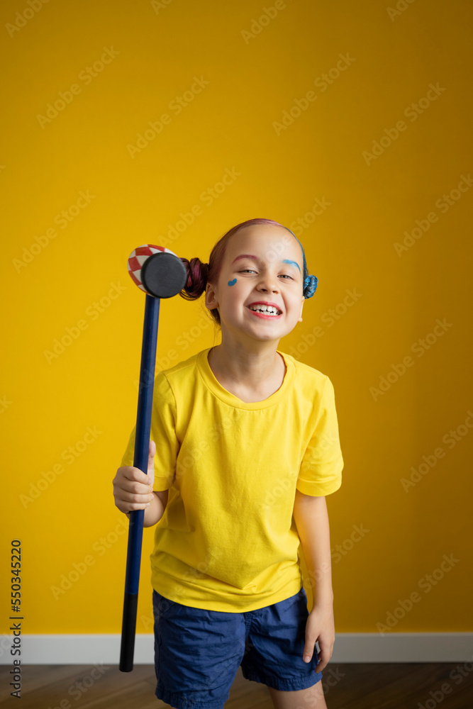Funny little girl cosplaying comic character Funny little girl cosplaying comic character