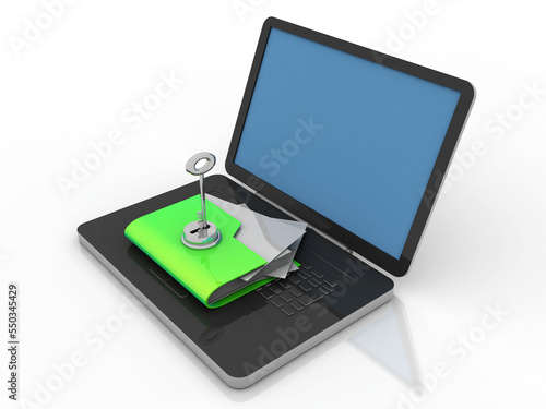 Wallpaper Mural 3d rendering Folder on laptop with key protection Torontodigital.ca