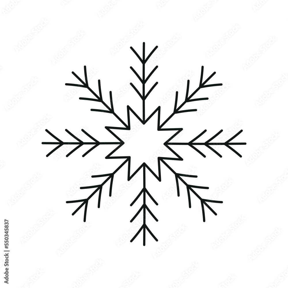 Naklejka premium Black snowflake icon isolated on white background. Christmas and New year design element, frozen symbol, Vector illustration