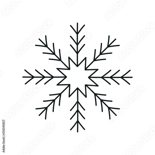 Black snowflake icon isolated on white background. Christmas and New year design element, frozen symbol, Vector illustration © Anna Eshka