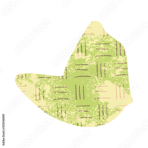 Light green shabby abstract shape. A pattern of perpendicular dashes in a naive style. Flat illustration.