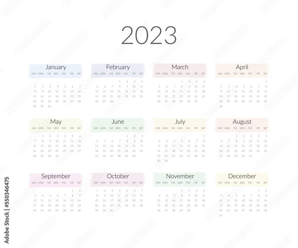 2023 year calendar template. Vector illustration 2023 year calendar template. Vector illustration