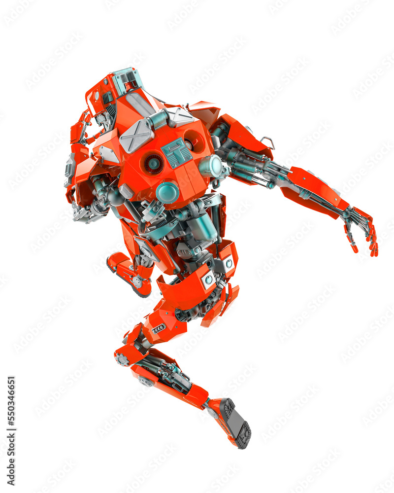 cyber mech is jumping fast rear view cyber mech is jumping fast rear view