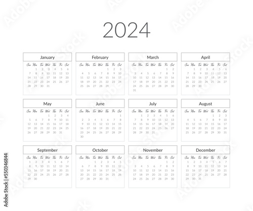 2024 year calendar template. Vector illustration