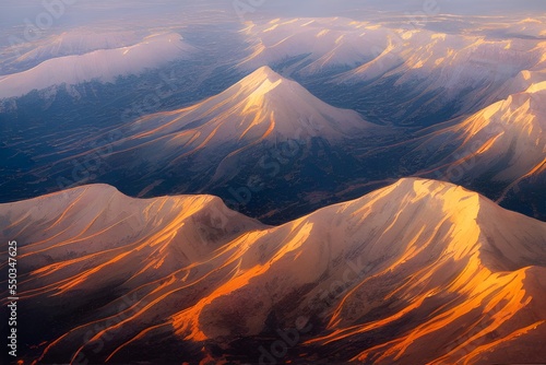 Aerial view of mountain range. 