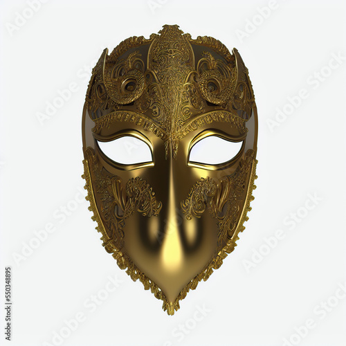 Venetian golden mask. Digital illustration. 3D rendering. Isolated on white.