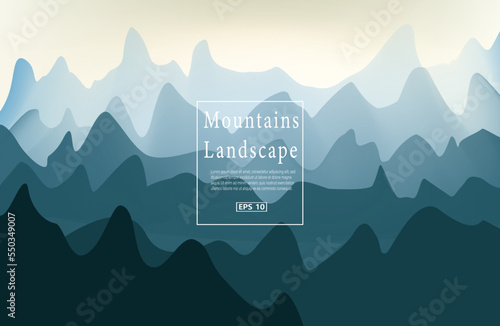 Vector landscape with blue misty mountain silhouettes. modern background