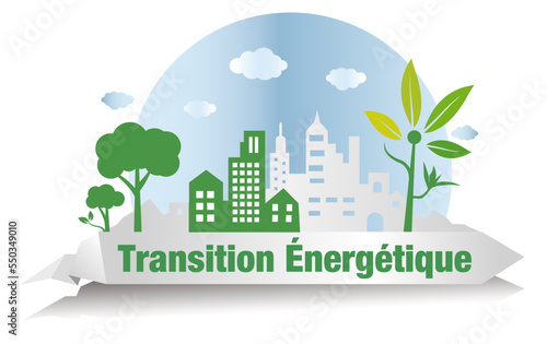 Ville verte, concept de ville écologique, dessin au trait, rénovation énergétique de maison et bâtiment public.