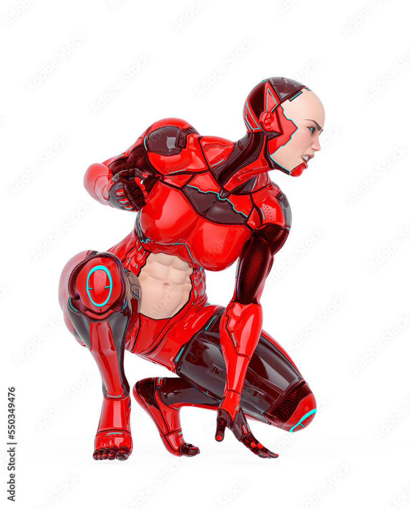 super cyborg girl is doing a crouch pose an also ready for action like a super comic hero super cyborg girl is doing a crouch pose an also ready for action like a super comic hero