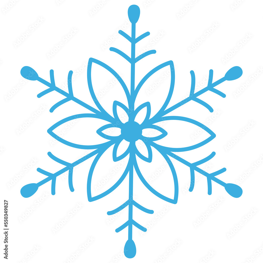 Blue snowflake with a round center and two flowers around it. Winter vector illustration. Blue snowflake with a round center and two flowers around it. Winter vector illustration.