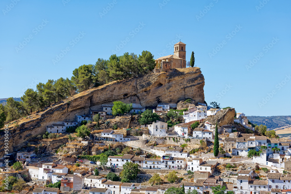 View of the white village Montefrio in Spain considered to be one of the best viewpoints in the world. Touristic destination. Holidays and vacation. Travel the world. Rural tourism. 