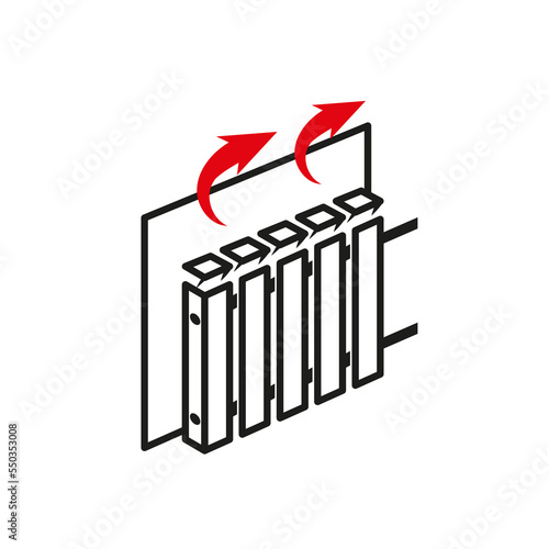 Heat reflection for an aluminum radiator. Covering the wall with the reflection of heat from the radiator. Vector black and white linear illustration.
