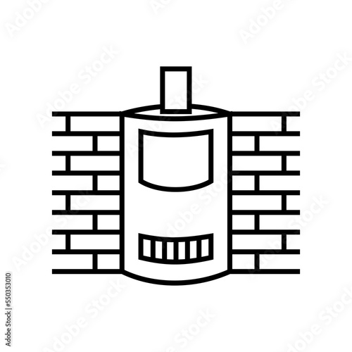 A wood stove with a brick wall around. Linear oven icon.