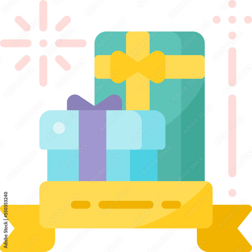 Gifts Ribbon Party New Year Celebration flat icon