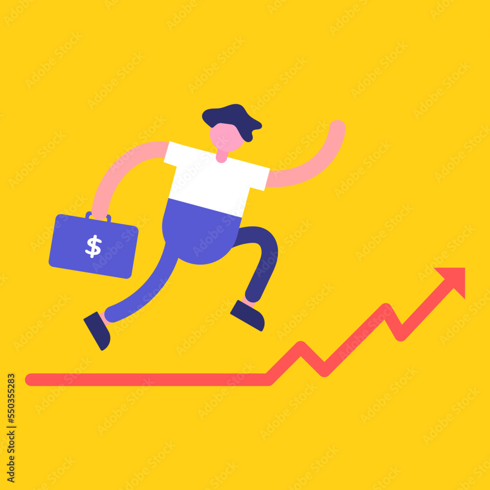 Vector illustration of a businessman character running to success while carrying a briefcase in a simple and funny style. Vector illustration of a businessman character running to success while carrying a briefcase in a simple and funny style.