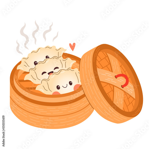 Gyoza cartoon vector isolated on white background. Hand drawn japanese gyoza snack