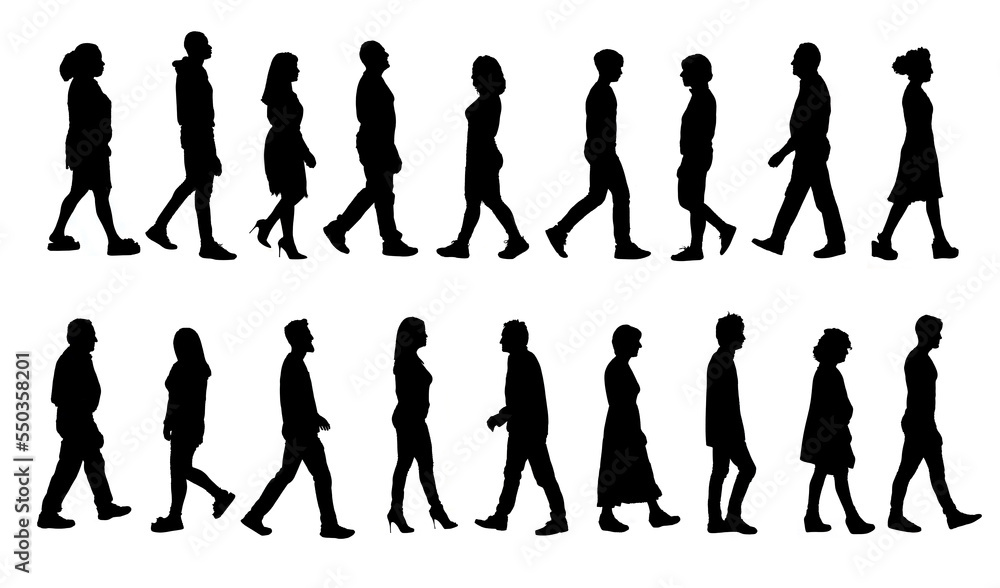 © curto - silhouette of group of a people walking on white background © curto - silhouette of group of a people walking on white background