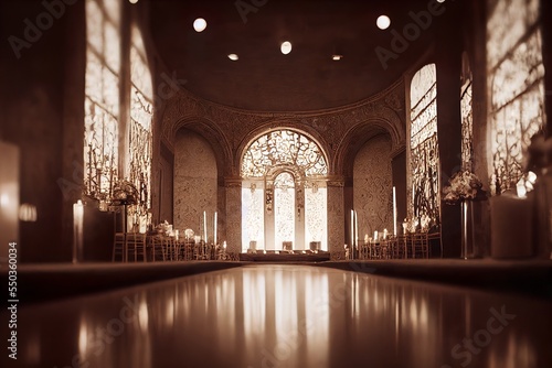 Fotobehang Wedding altar in the church soft light design illustration