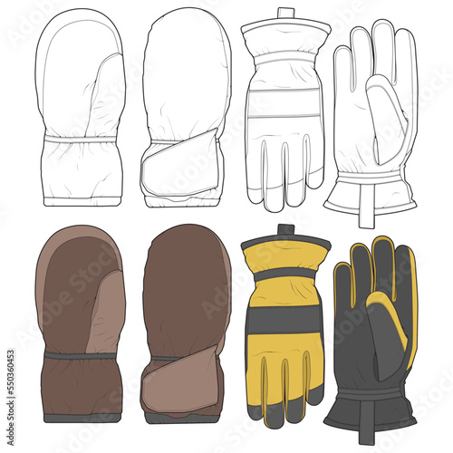 Set of isolated object of glove and winter icon. Set of glove and equipment vector for coloring book stock.