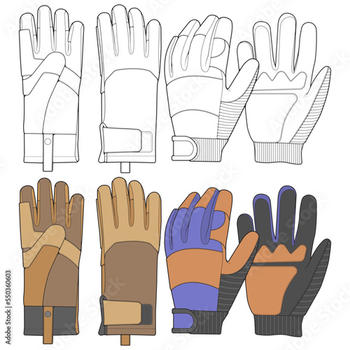 Set of isolated object of glove and winter icon. Set of glove and equipment vector for coloring book stock.