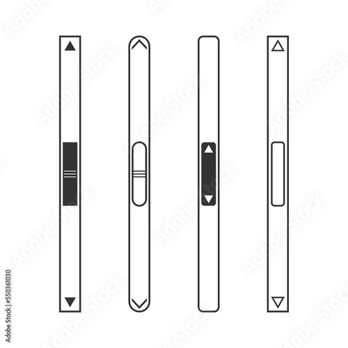 Scroll bar. Scrollbars isolated on white background. UI slider buttons for web. Progress down and up. Icons for interface in website. Design of graphics. Vector