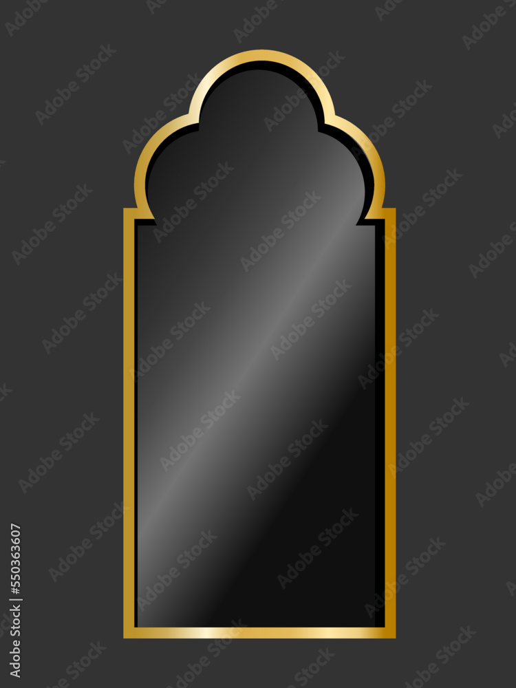 Arabic window door shape gold shiny glowing rectangle frame with golden background. Golden luxury line Arabic window door shape gold shiny glowing rectangle frame with golden background. Golden luxury line