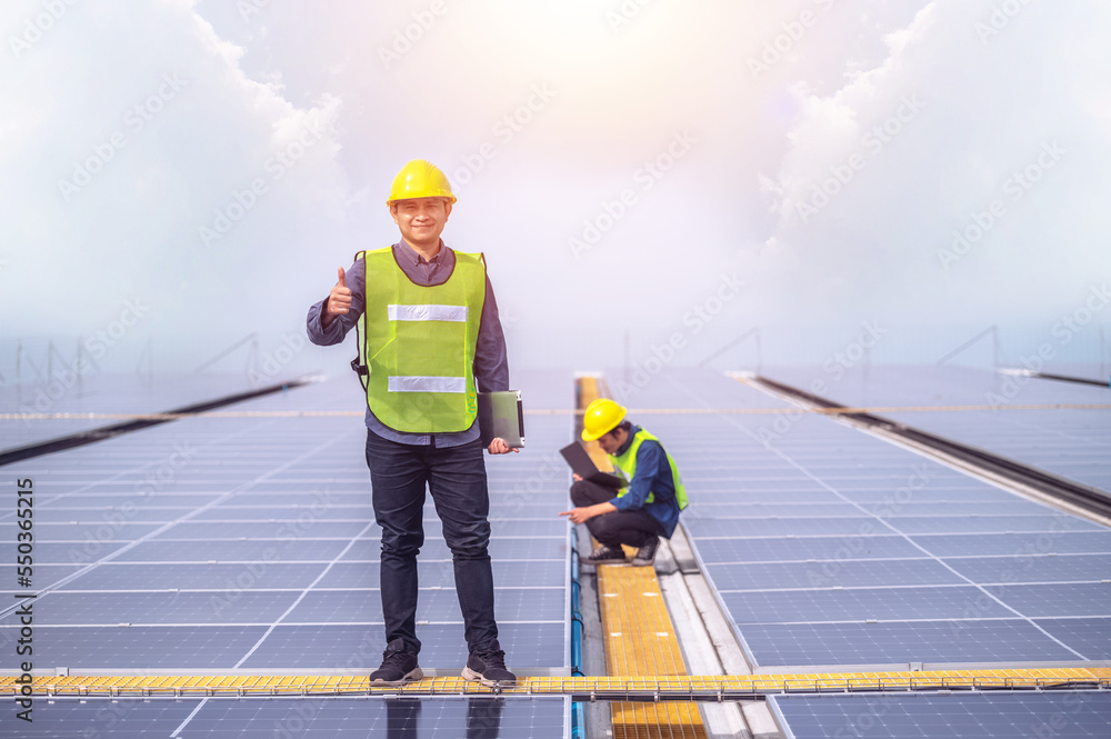 custom made wallpaper toronto digitalConfident Engineer standing check on Solar power energy at rooftop factory