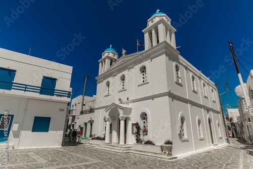 Facade of the Church of Zoodohos Pigi, Parikia. Paros, Greece. photo