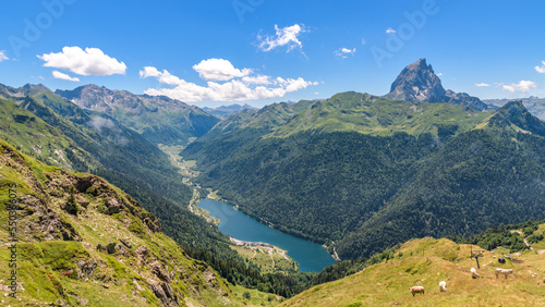 Landscape view at Lac d'Artouste in Pyrenees Orientals mountains in France 