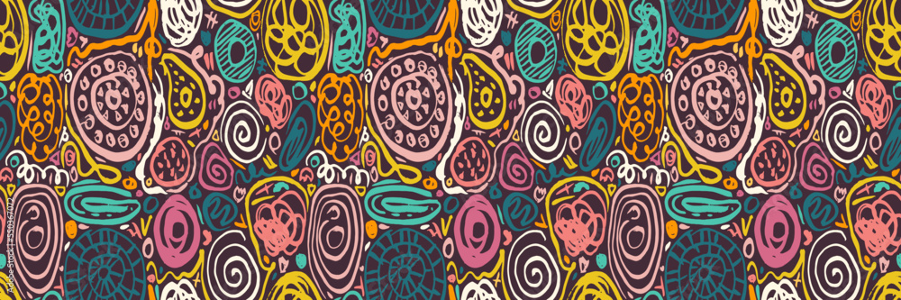 Grunge doodles pattern. Modern fabric design. Tribal ornament seamless pattern. Grunge ethnic background. Contemporary ornaments pattern. 80s, 90s clothes fabric. Boho hippie style. Grunge doodles pattern. Modern fabric design. Tribal ornament seamless pattern. Grunge ethnic background. Contemporary ornaments pattern. 80s, 90s clothes fabric. Boho hippie style.