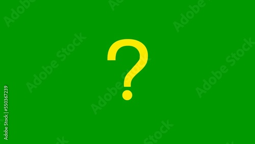 Animated yellow symbol of question mark. Radiance from rays around symbol. Looped video. Vector illustration isolated on a green background.