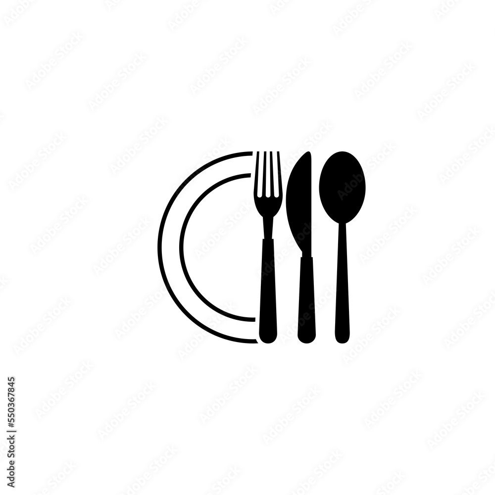 Cutlery logo. Set of fork, knife, spoon icon isolated on white background Cutlery logo. Set of fork, knife, spoon icon isolated on white background