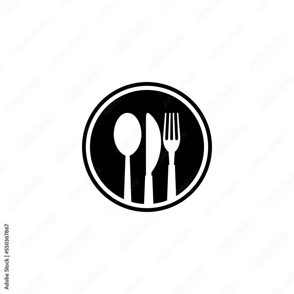 Cutlery logo. Set of fork, knife, spoon icon isolated on white background Cutlery logo. Set of fork, knife, spoon icon isolated on white background