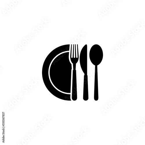 Cutlery logo. Set of fork, knife, spoon icon isolated on white background