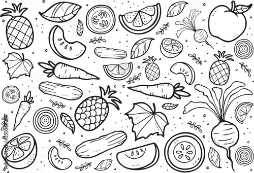 Fresh Fruits and Vegetables Doodle