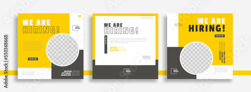 We are hiring job vacancy social media post banner design template with yellow color. We are hiring job vacancy square web banner design.	 photo