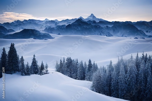 winter season, ice and snow, harsh natural environment, snowflakes falling on poplars, glaciers