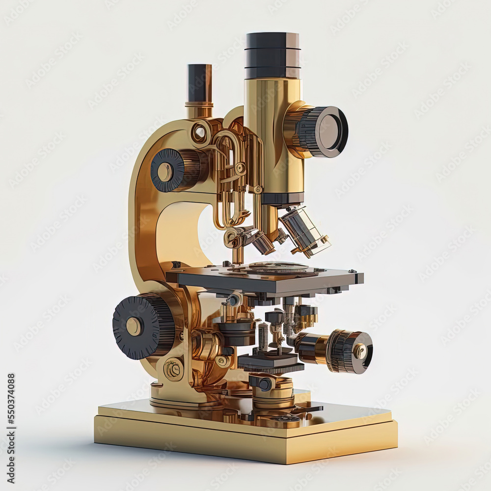 Microscope on a white isolated background. Subject of chemical and biological laboratory. 