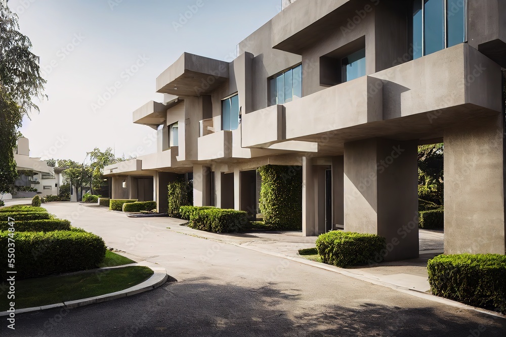 Residential complex entrance, luxury residential area