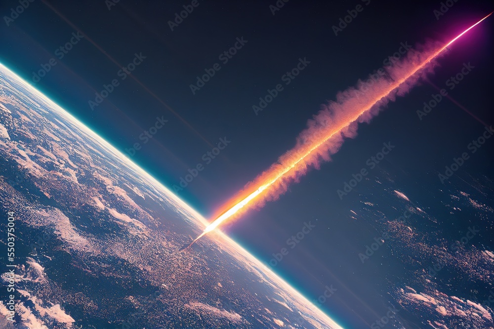 Rocket launch taken from space. aerial earth photograph at massive scale. Taken from outer space.