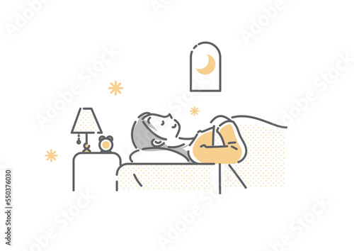 快適に眠る若い女性　シンプルでお洒落な線画イラスト