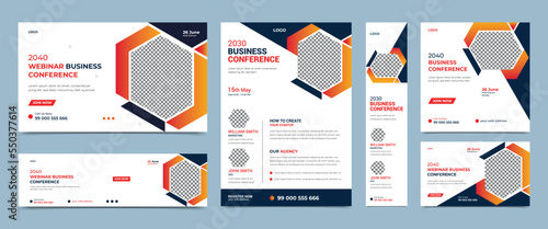 Webinar business conference social media web banner, square banner, conference flyer and cover banner template. Online webinar conference invitation banner design template.