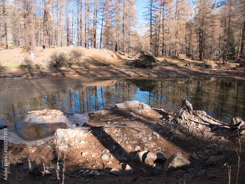 Pellaud lakes during autumn. Municipality of Rhêmes-Notre-Dame, in the Aosta Valley, Italy photo