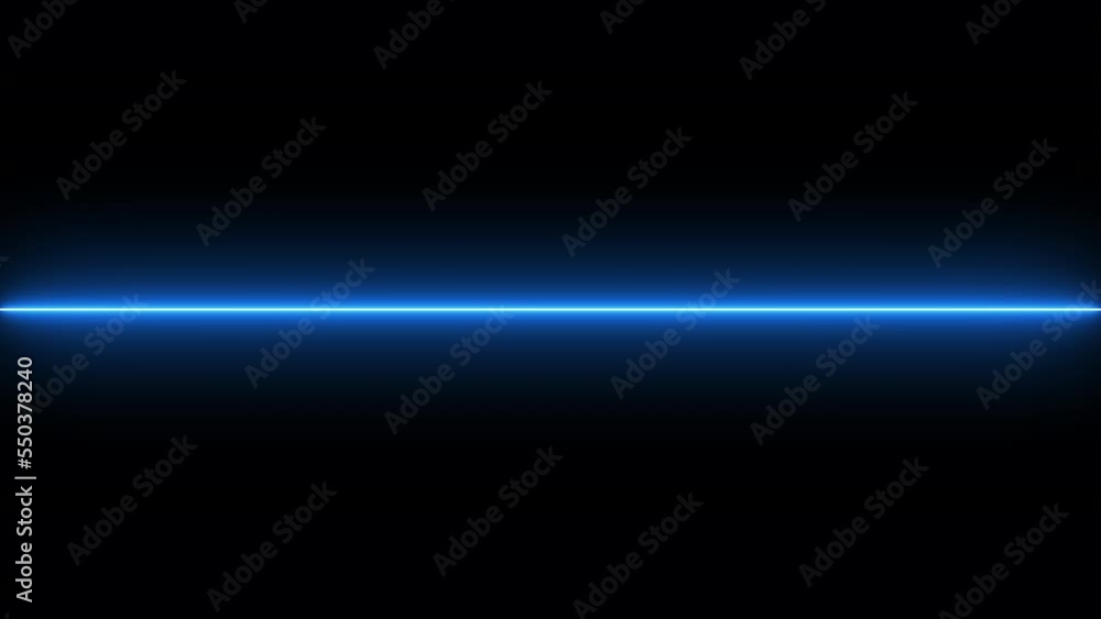 Straight neon lazer line color blue black background
